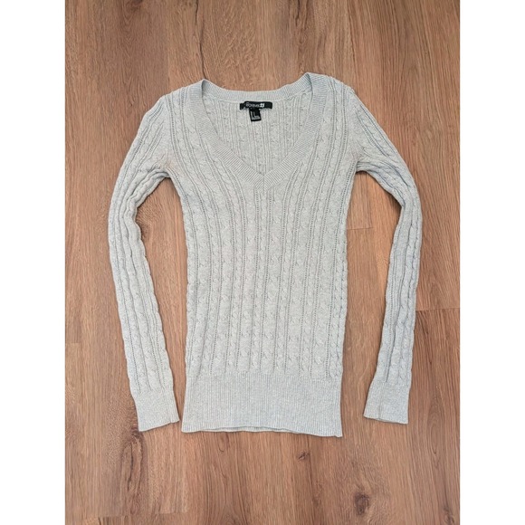 Forever 21 Sweaters - Vtg Y2K Forever 21 Womens Cable Knit Sweater Size S Gray Long Sleeve Bella Swan